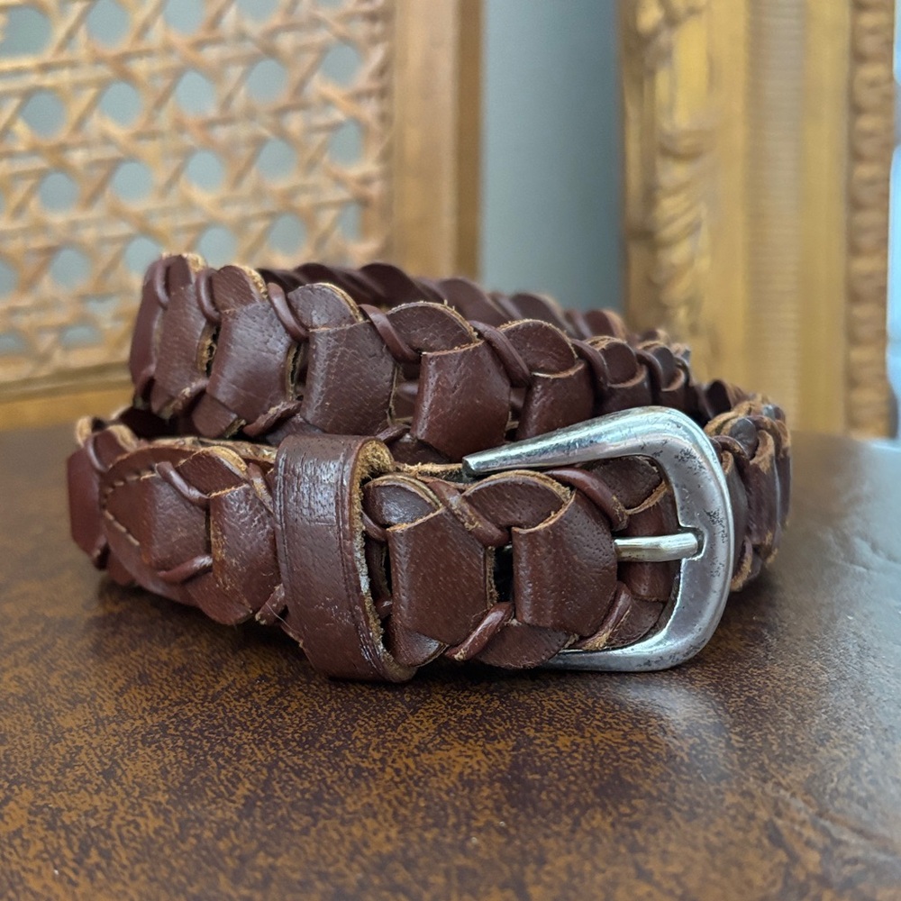 Women's Brown Braided Leather Belt with brass